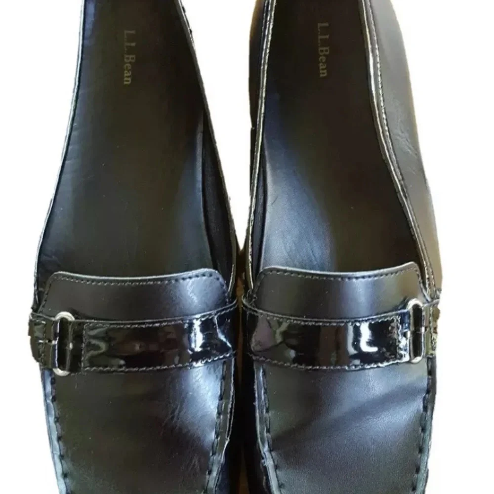 LL Bean Mocs Loafers Shoes Slip Ons Black Patent